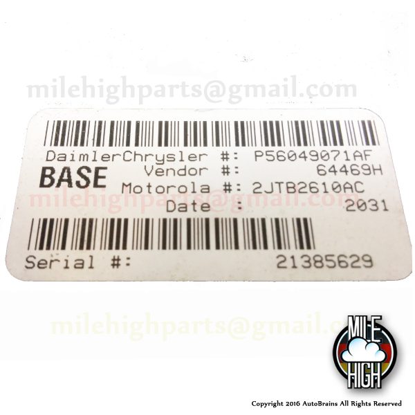 01 02 03 Dodge Dakota Durango Central Timer Alarm Control Body Module 49071AF