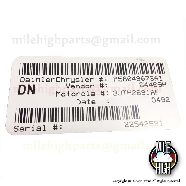 01 02 03 Dodge Dakota Durango Central Timer Alarm Control Module P56049073AI