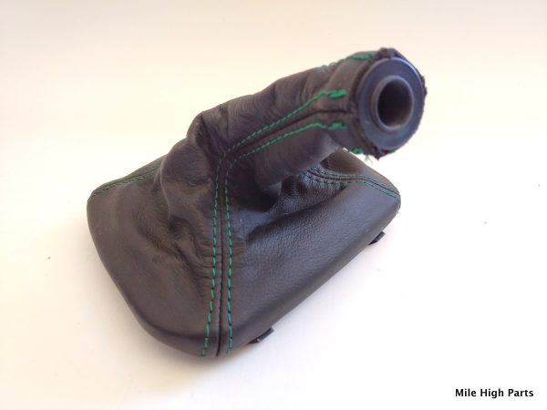 91 - 99 Mitsubishi 3000GT Custom Shift Boot Black Leather with Green Stitching - Image 3